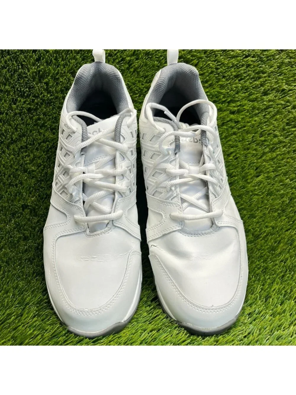 Reebok Sublite Mens Size 12 White Gray Leather Slip Resistant Safety Work Shoes